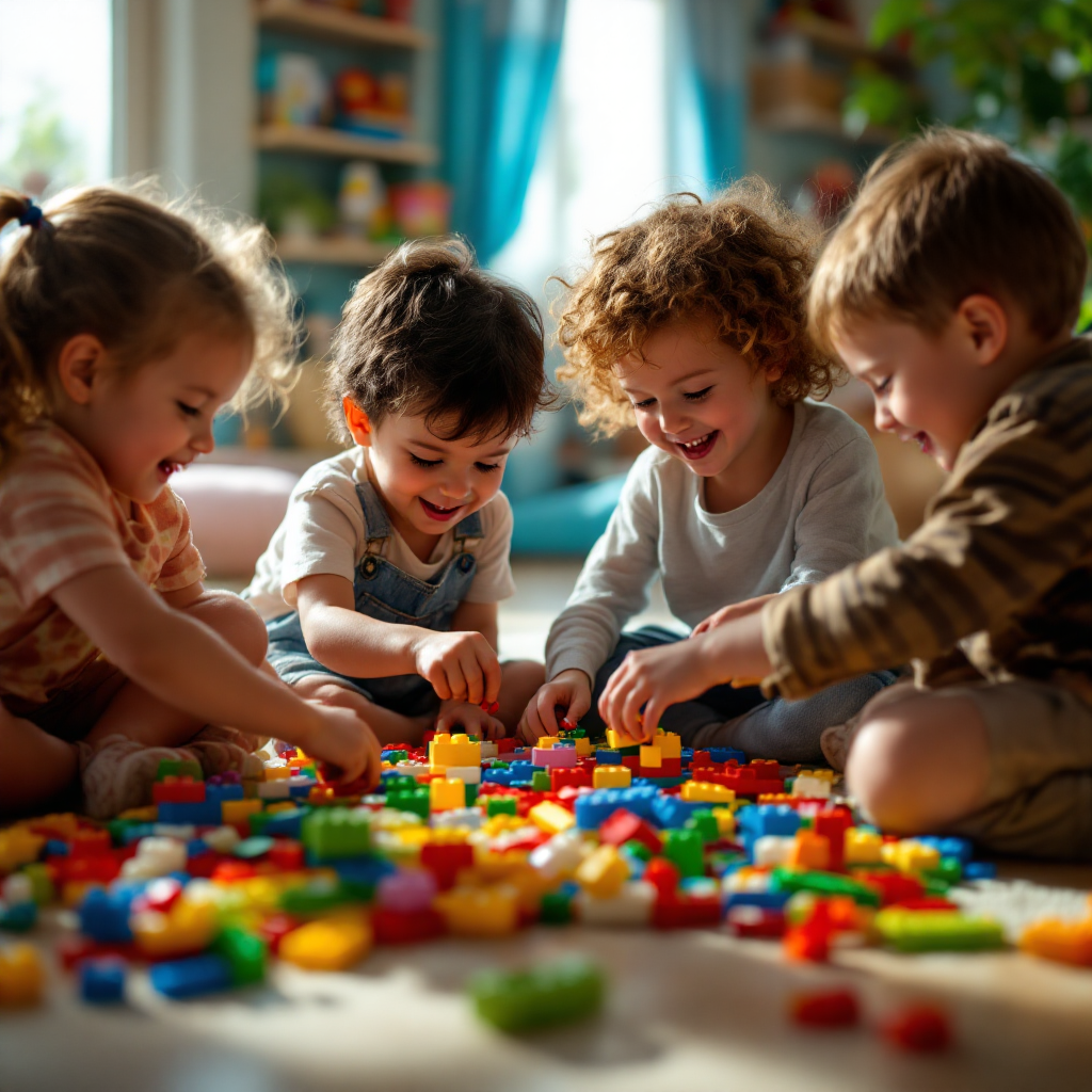 children playing with lego